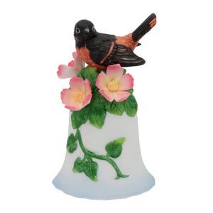 Bird Lovers Delight 4" Porcelain Bell Baltimore Oriole with Pink Flowers